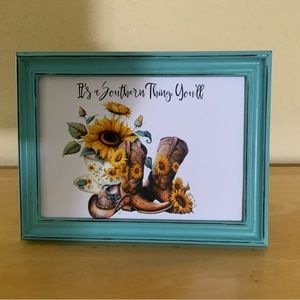 Farmhouse Cowboy boots and sunflowers picture 5x7 w/frame